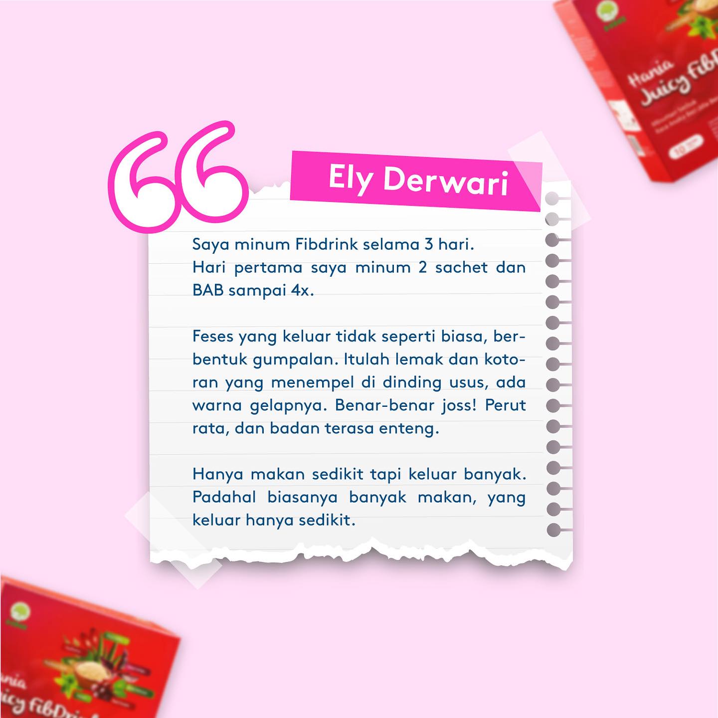Testimoni Ely Derwari tentang HANIA JUICY FIBDRINK - MIX BERRIES