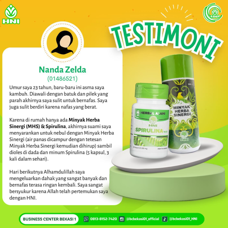 Testimoni Nanda Zelda (01486521) tentang MHS MINYAK HERBA SINERGI