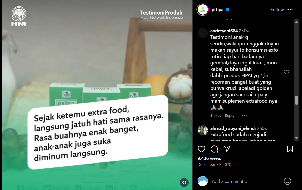 Testimoni andriyani sidik (ig:andreyani684) tentang HNI HEALTH EXTRAFOOD