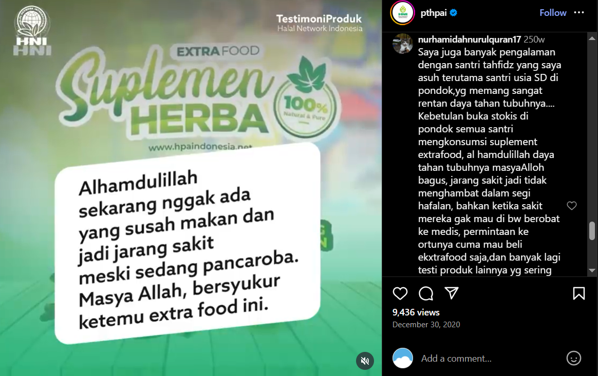 Testimoni Nur Hamidah tentang HNI HEALTH EXTRAFOOD