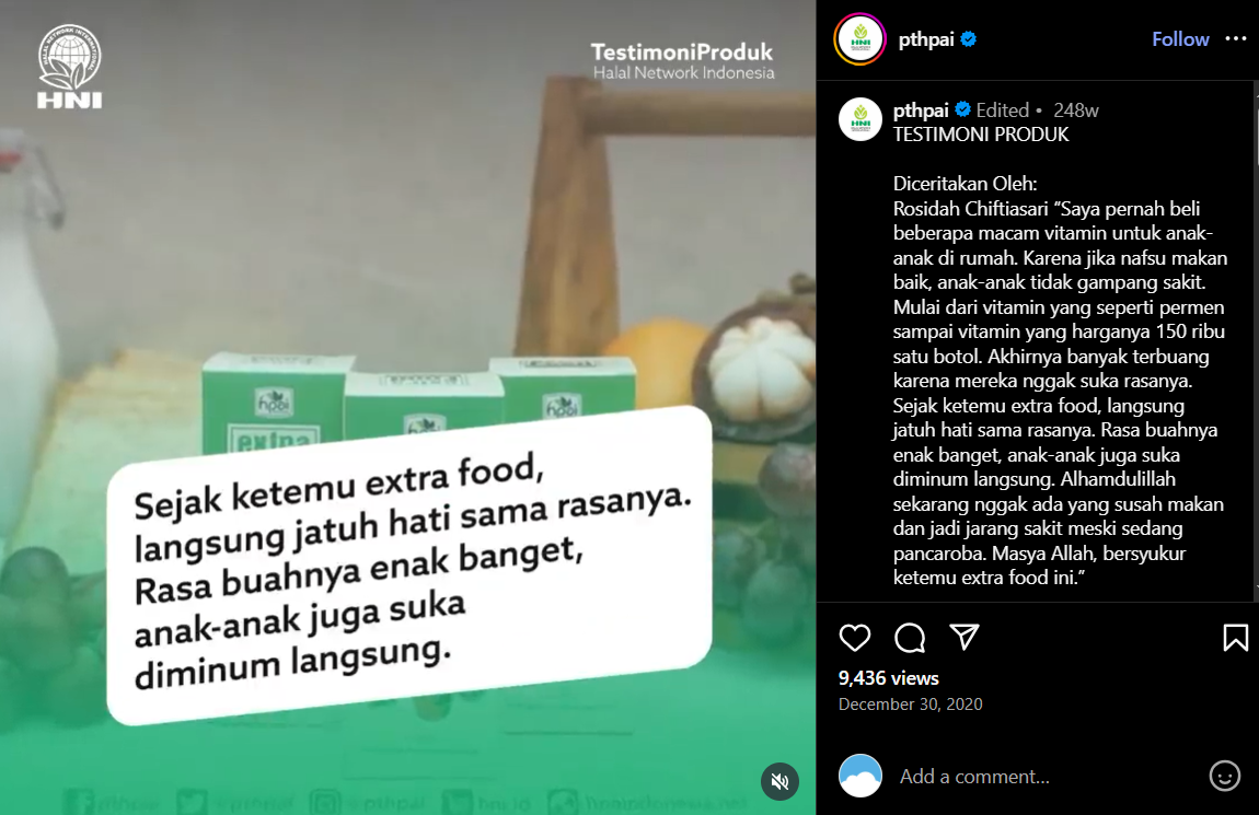Testimoni Rosidah Chiftiasari tentang HNI HEALTH EXTRAFOOD