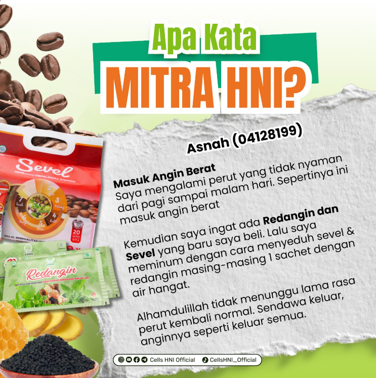 Testimoni Asnah (04128199) tentang KOPI SEVEL 7 ELEMENT ISI 20 SACHETS