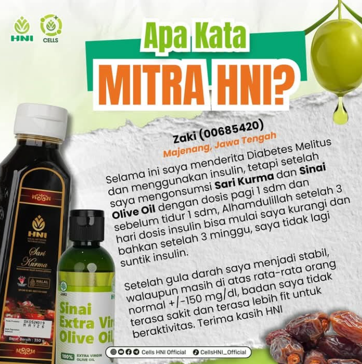 Testimoni Zaki (00685420) tentang SINAI EXTRA VIRGIN OLIVE OIL