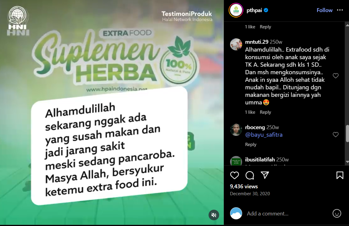 Testimoni Murniastuti (ig: mntuti.29) tentang HNI HEALTH EXTRAFOOD