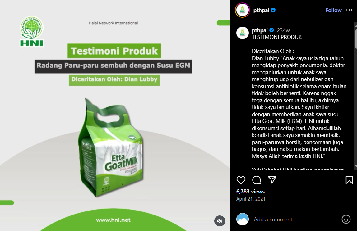 Testimoni Dian Lubby tentang EGM ETTA GOAT MILK