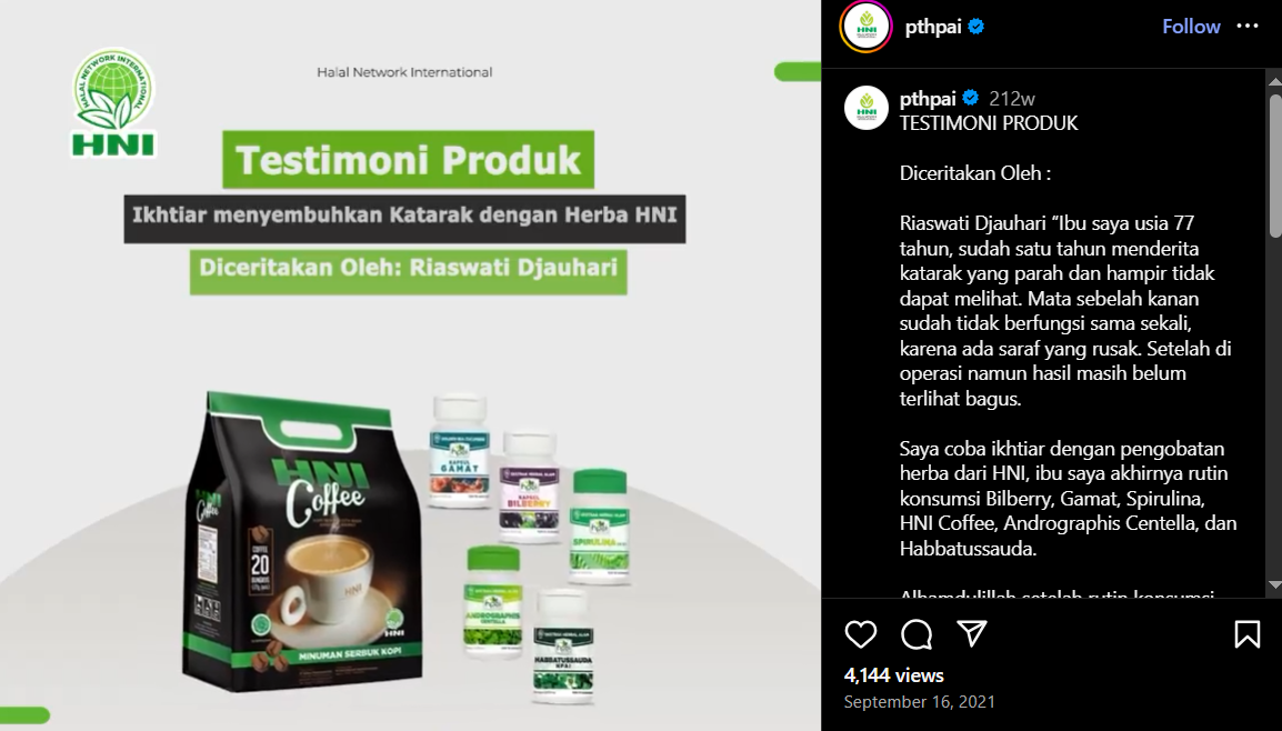 Testimoni Riaswati Djauhari tentang HNI COFFEE