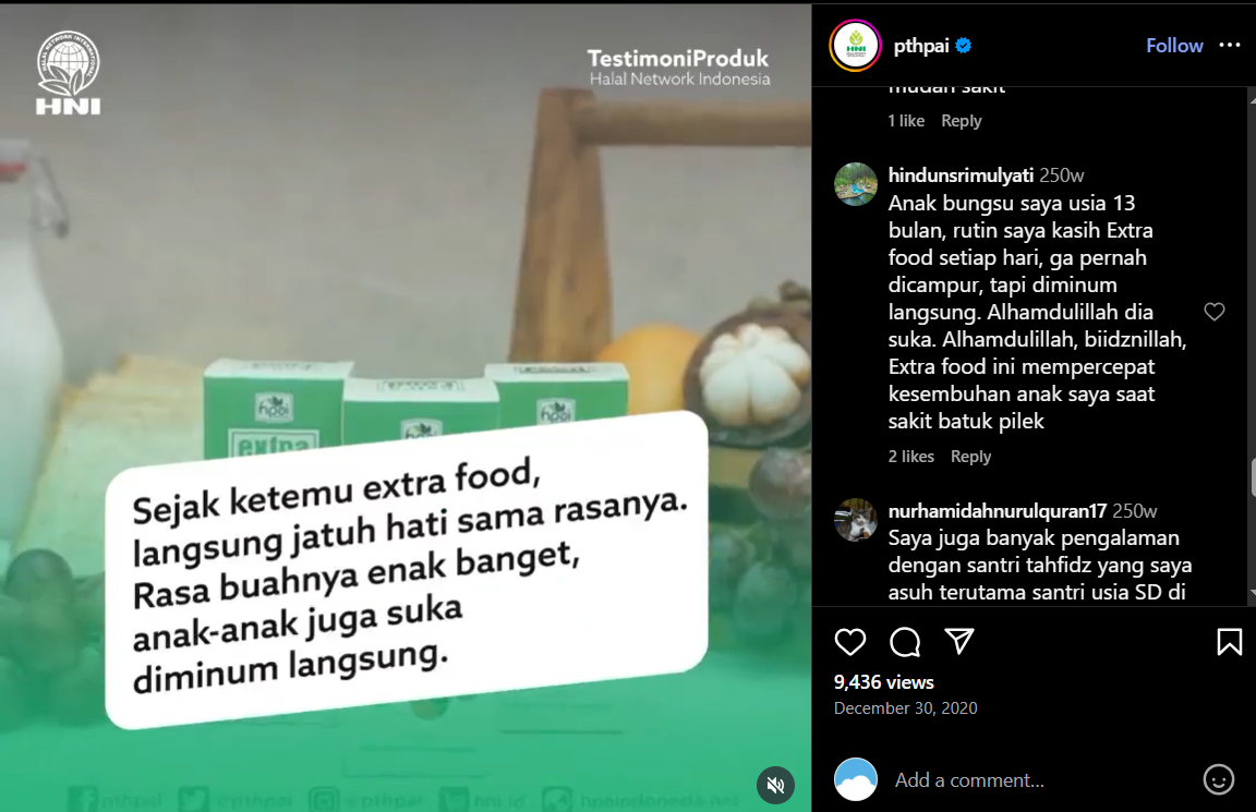 Testimoni Hindun Sri Mulyati tentang HNI HEALTH EXTRAFOOD